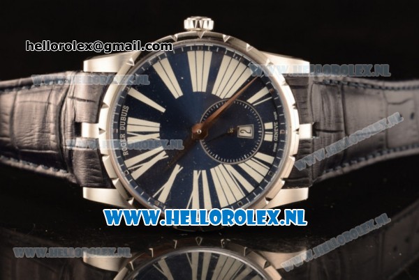 Roger Dubuis Excalibur Clone Roger Dubuis RD830 Automatic Steel Case with Blue Dial Stick Markers and Black Genuine Leather - Click Image to Close